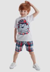 Denokids CFF-20Y1-079 Monkey Plaid Shorts Set Jungen rot 104 - 7