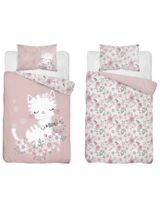 DETEXPOL 2 pièces Linge de lit Chat Floral 135x100 cm Rose - 1