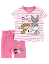 E Plus M 2 Teile Set Looney Tunes Streifen rosa 80 (9-12 Monate) - 0