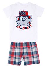 Denokids CFF-20Y1-079 Monkey Plaid Shorts Set Jungen rot 104 - 0