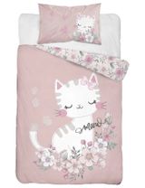 DETEXPOL 2 pièces Linge de lit Chat Floral 135x100 cm Rose - 0