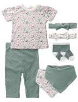 Bonjour Bebe 7 Teile Set Floral Punkte grün 56/62 (0-3 Monate) - 0