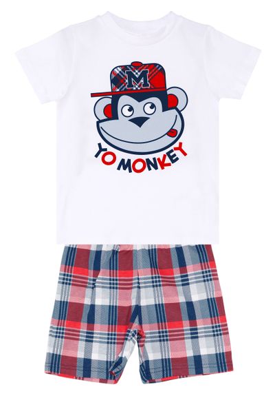 Denokids CFF-20Y1-079 Monkey Plaid Shorts Set Jungen