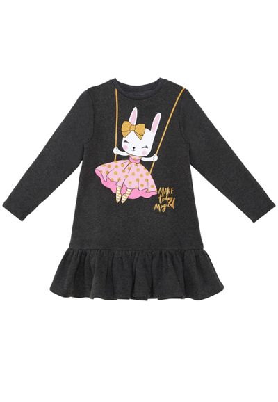 Denokids Glitter Rabbit Anthracite Kleid Mädchen