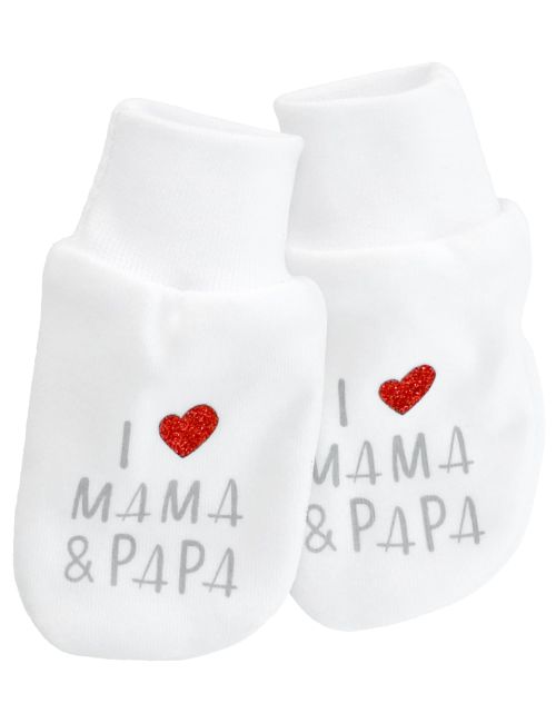 Baby Sweets Handschuh I Love Mama & Papa weiß 6-9 Monate (74)