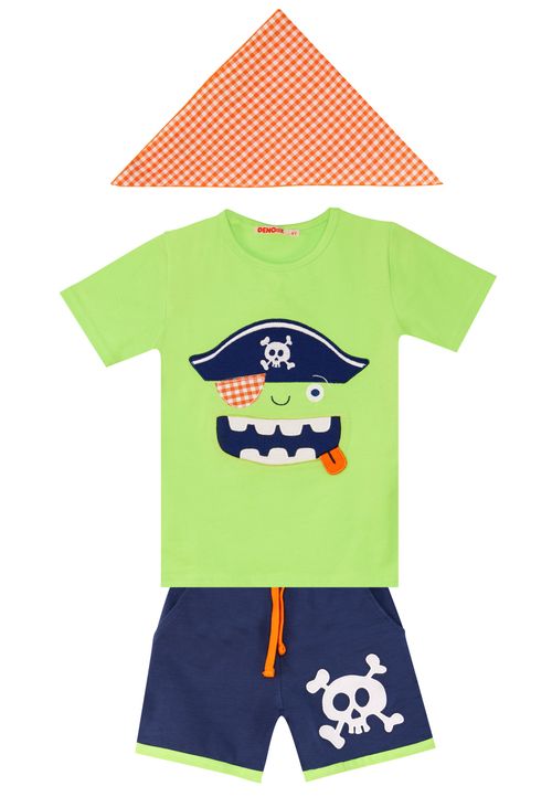 Denokids CFF-20Y1-317 Monkey Plaid Shorts Set Jungen gruen 104