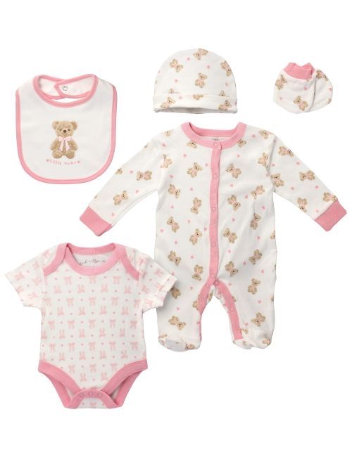 Rock A Bye Baby Boutique 5 Teile Set Teddybär rosa 56/62 (0-3 Monate)