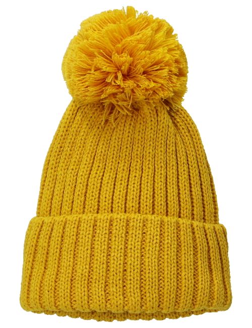 MaBu Kids Bonnet d'hiver Tricoté Pompon Jaune moutarde 1-3A (80-98 cm)
