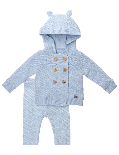 Rock A Bye Baby Boutique 2 Teile Set Bär Strick Kapuze hellblau