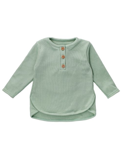 MaBu Kids T-shirt à manches longues Nice Nice, Wild & Cute Gaufré Vert sauge 4-5A (110 cm)