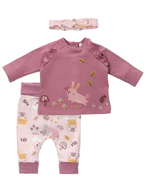 Homegrown Baby 3 Teile Set Waldtiere Schleife rosa 56/62 (0-3 Monate)