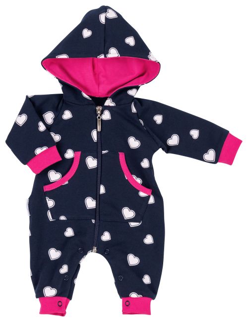 Baby Sweets Overall Strampler Jumpsuit schwarzblau pink Herzen mit Kapuze 62 (0-3 Monate)