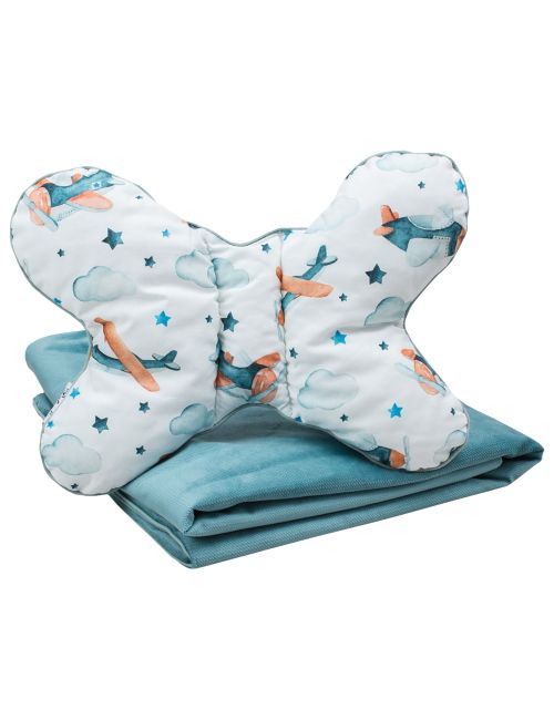 Luli Lu 2 Teile Set Flugzeug Gefüttert 70x100 cm blau