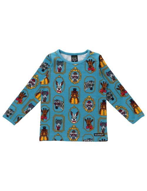 Villervalla Langarmshirt Tiere im Bilderrahmen blau 98 (2-3 Jahre)