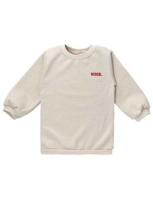 MaBu Kids Pullover Nice Nice, Wild & Cute Waffelpiqué beige