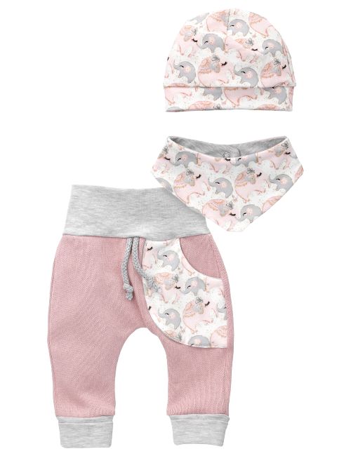 Puschel-Design Set 3 Teile Elefant rosa grau 56 (Neugeborene)