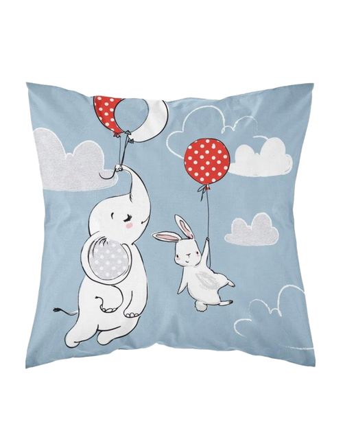 DETEXPOL Kissenbezug Elefant und Hase MAYAMOO Wolken 40x40 cm blau