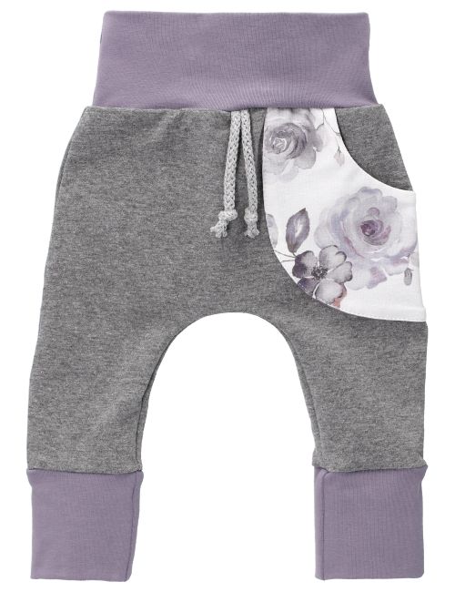 Puschel-Design Hose Floral Handmade grau 56 (Neugeborene)