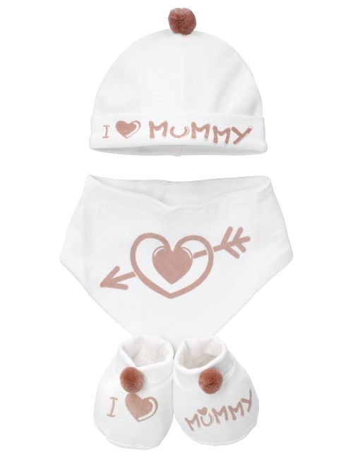 Soft Touch 3 pièces Ensemble I Love Mummy &  I Love Daddy Pompon 0-3M (56-62 cm) Pink I Love Mummy