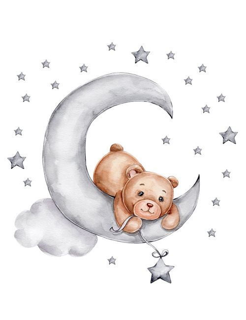 SIPO Wandaufkleber 90x30 cm Teddybär mit Mond