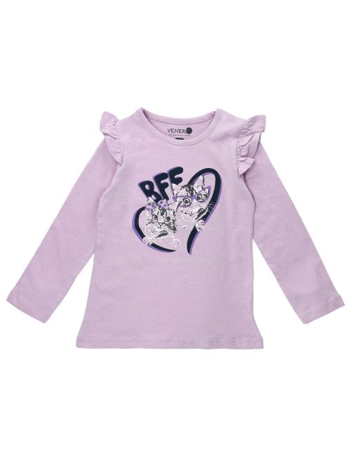 VENERE Langarmshirt Katze lavendel 122 (6-7 Jahre)