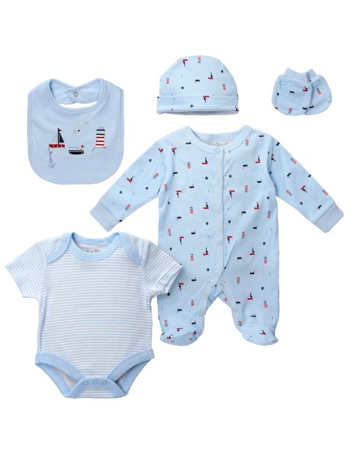 Rock A Bye Baby Boutique 5 Teile Set Boot hellblau 50/56 (Neugeborene)