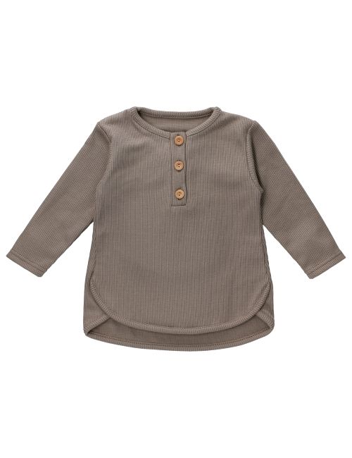 MaBu Kids T-shirt à manches longues Cute Nice, Wild & Cute Gaufré Taupe 6-7A (122 cm)