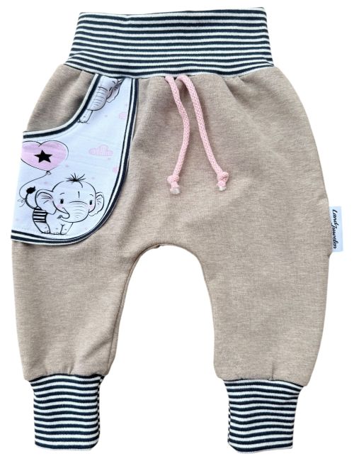 Land-Juwelen Pantalon Éléphant Rayures Fait main Beige