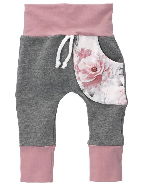 Handmade Pumphose mit Tasche Floral Grau Rosa 56 (Neugeborene)