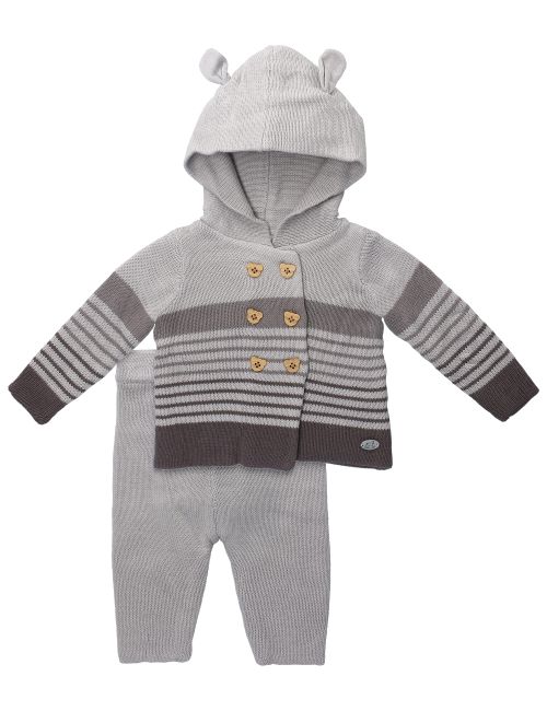 Rock A Bye Baby Boutique 2 Teile Set Streifen Kapuze grau 56/62 (0-3 Monate)