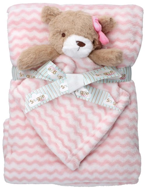 Snuggle Tots 2 Teile Set Teddybär Zickzack 75x75 cm rosa