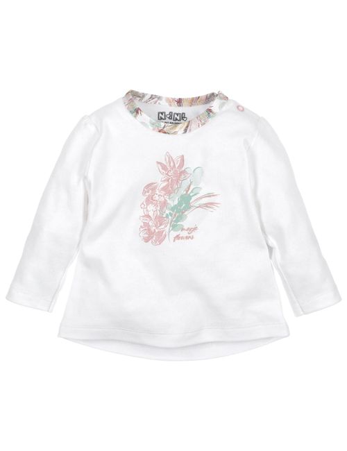 NINI T-shirt à manches longues Floral Blanc