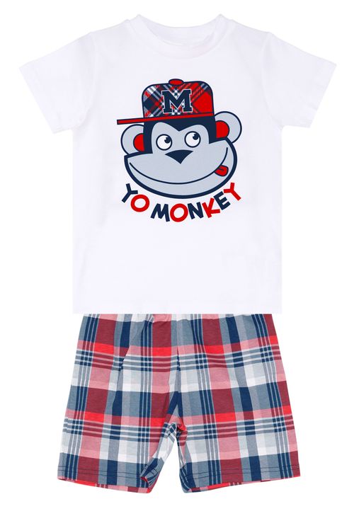 Denokids CFF-20Y1-079 Monkey Plaid Shorts Set Jungen rot 104