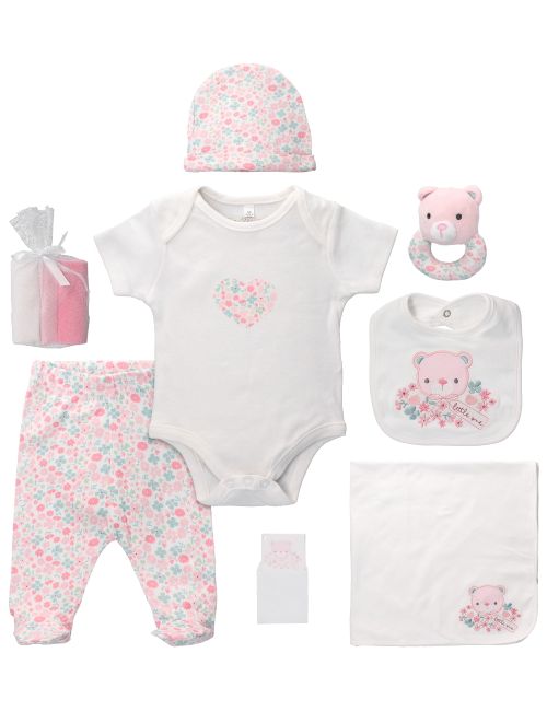 Rock A Bye Baby Boutique 10 Teile Set Teddybär Floral weiß 50/56 (Neugeborene)