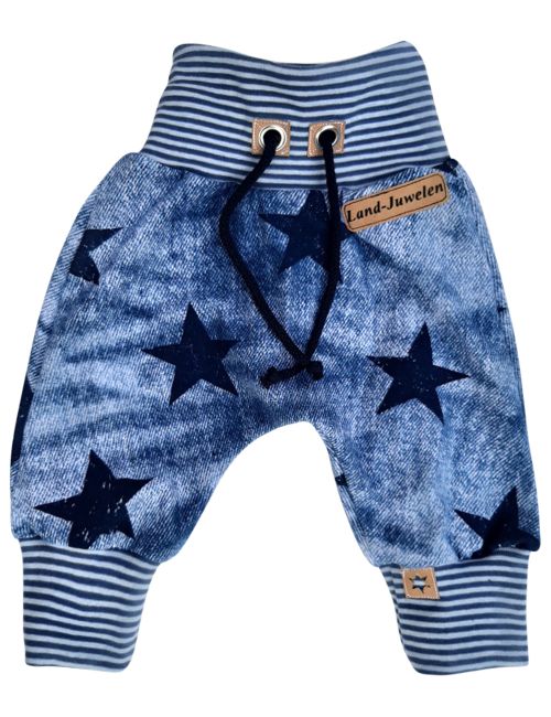Land-Juwelen Hose Sterne Jeans Handmade blau Newborn (56)
