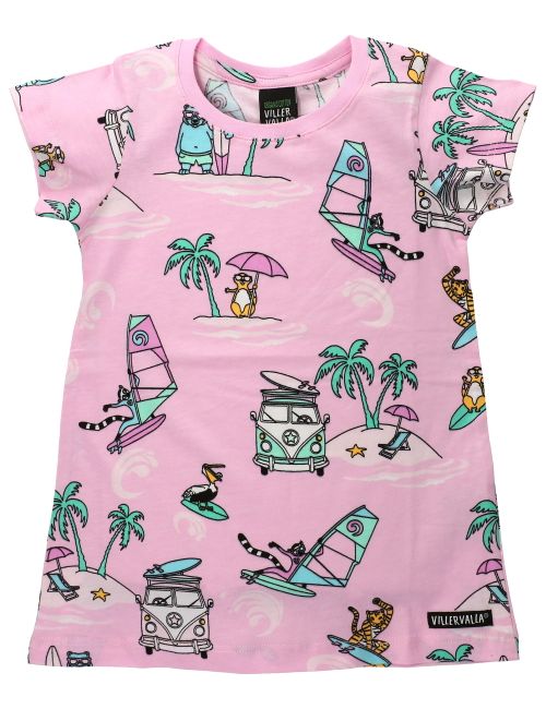 Villervalla Kleid Surfende Tiere rosa 92 (18-24 Monate)