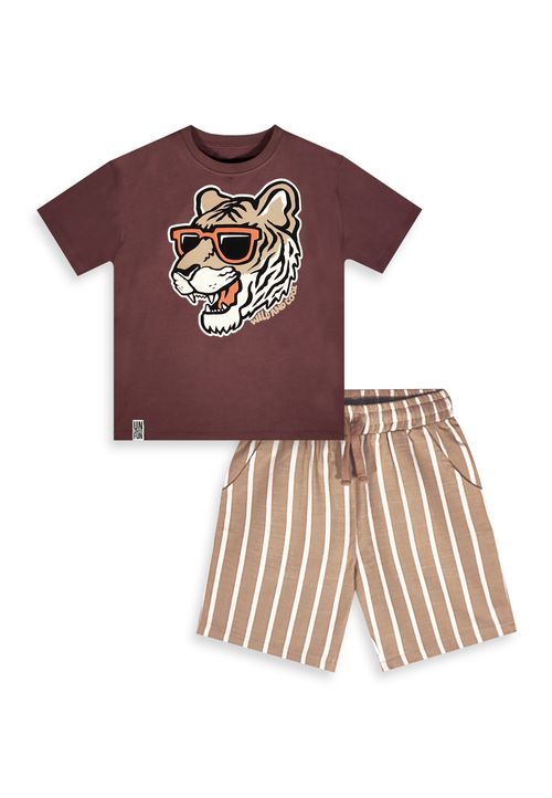 Denokids Set Gestreift braun 140