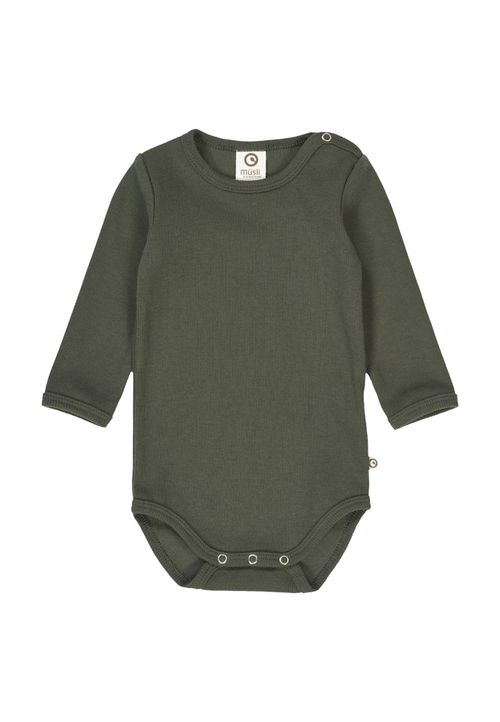 Müsli by Green Cotton Langarmbody Unifarben dunkelgruen 68