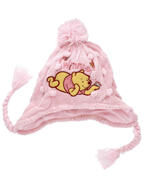 Disney Mütze Winnie Pooh Strick Bommel rosa 0-6 Monate (62/68) / Kopfumfang 44 cm